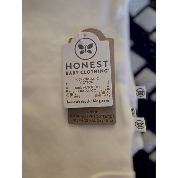NWT Honest Baby 12 Months 3-Pack White Short Sleeve Bodysuits - Picture 2 of 3